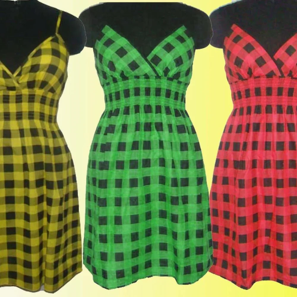 She's Cool - Buffalo Check Bra Cup Mini Dress - Lime/Black - Picture 3 of 4